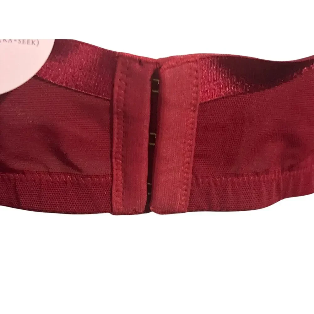 Cacique Full Coverage Bra 42D Underwire Red Mesh Overlay Padded Cup Adjustable